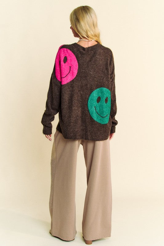 Dark Brown Davi & Dani Smile Oversize Sweater