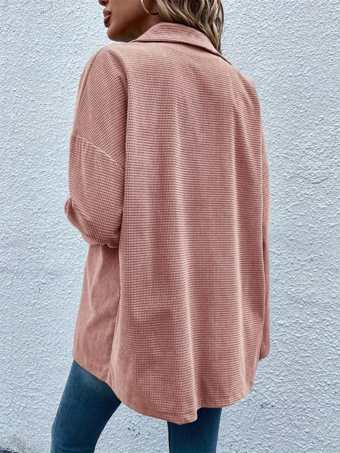 Dusty Pink Pocketed Snap Down Dropped Shoulder Jacket