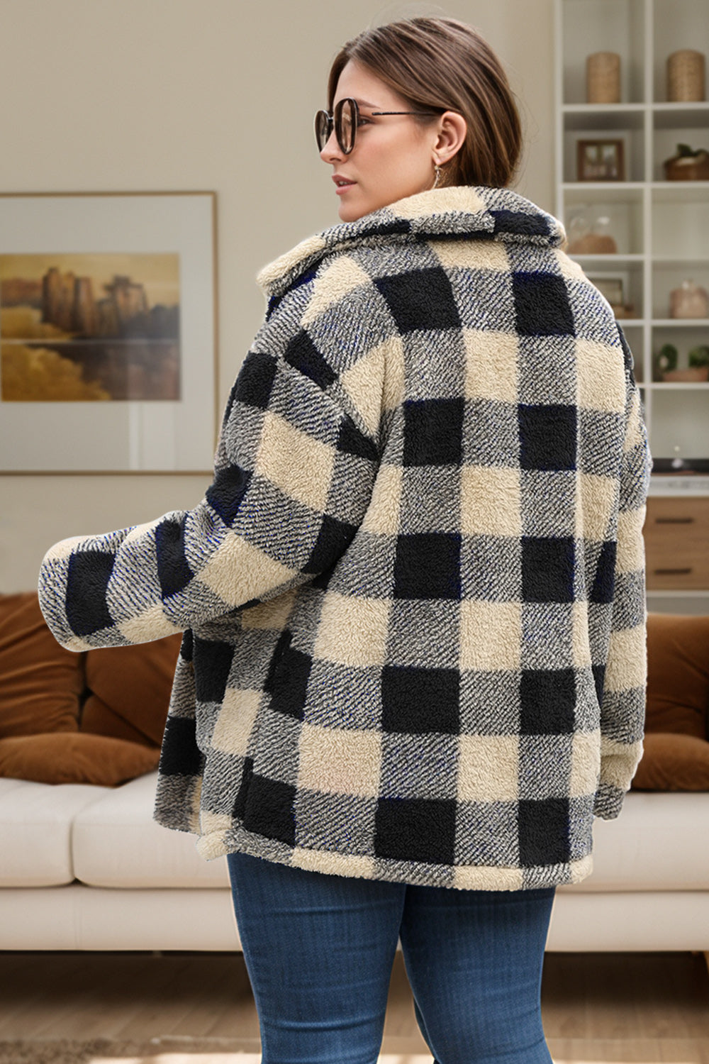 Plus Size Plaid Button Up Coat