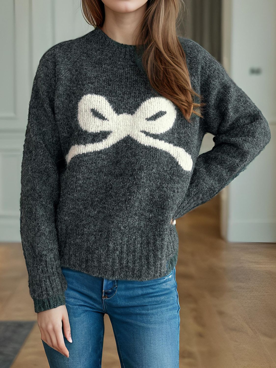 Cutesy Bow Long Sleeve Sweater