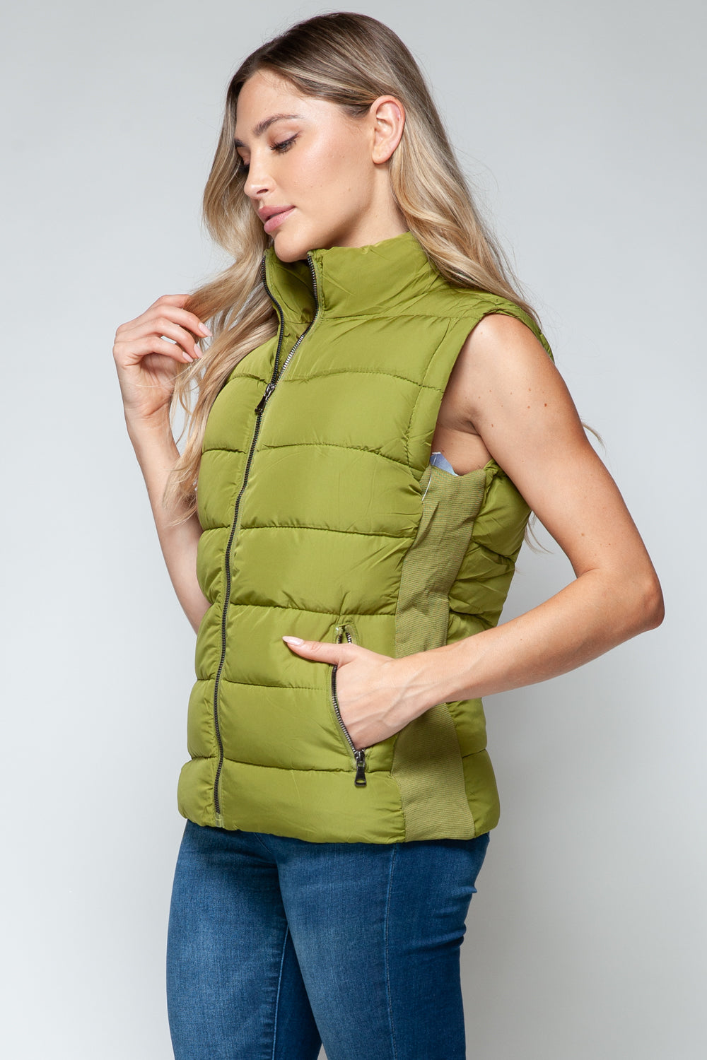 Lime Green Zip Up Turtleneck Vest with Pockets