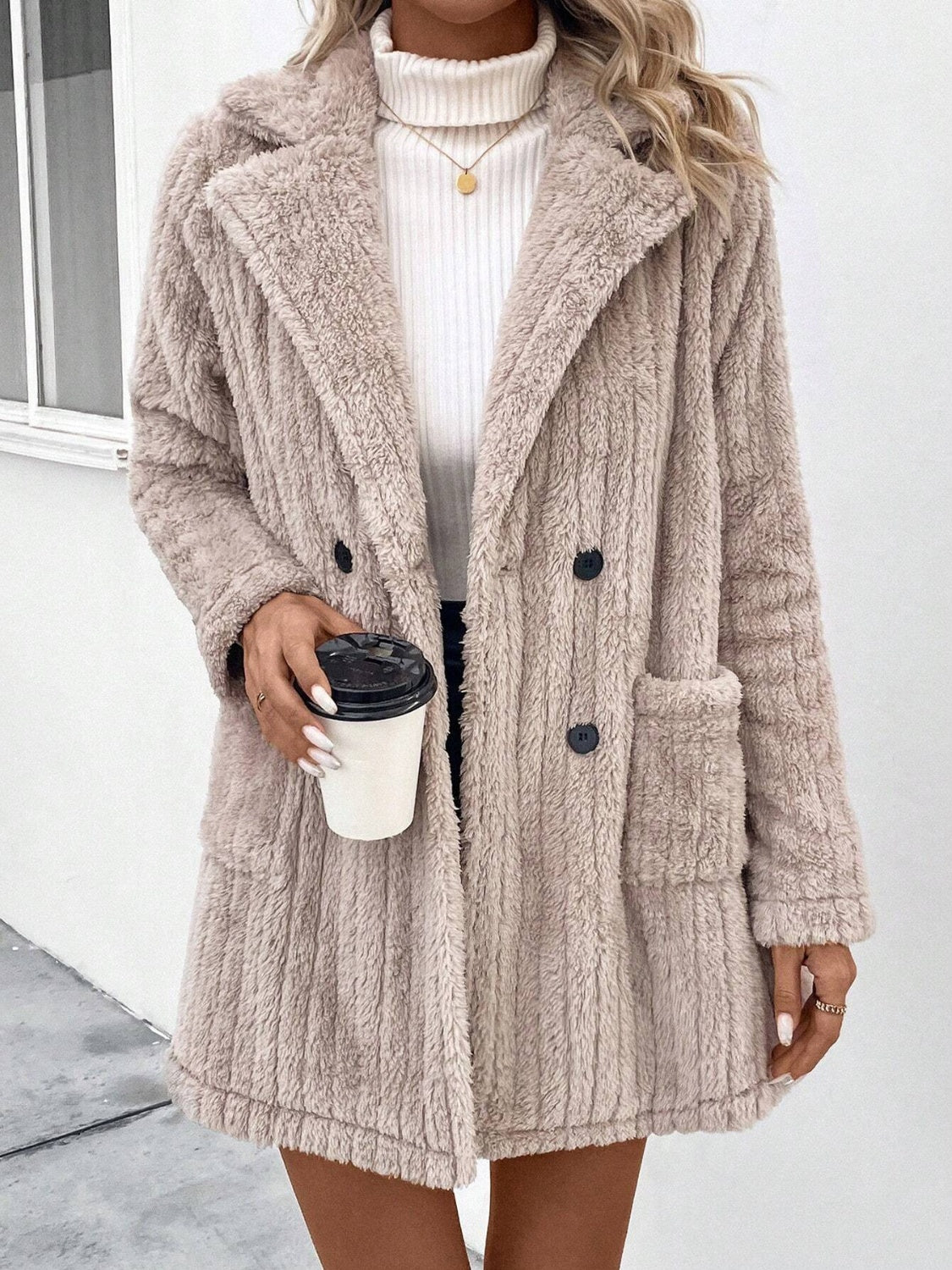 Cream Button Up Coat with Pockets