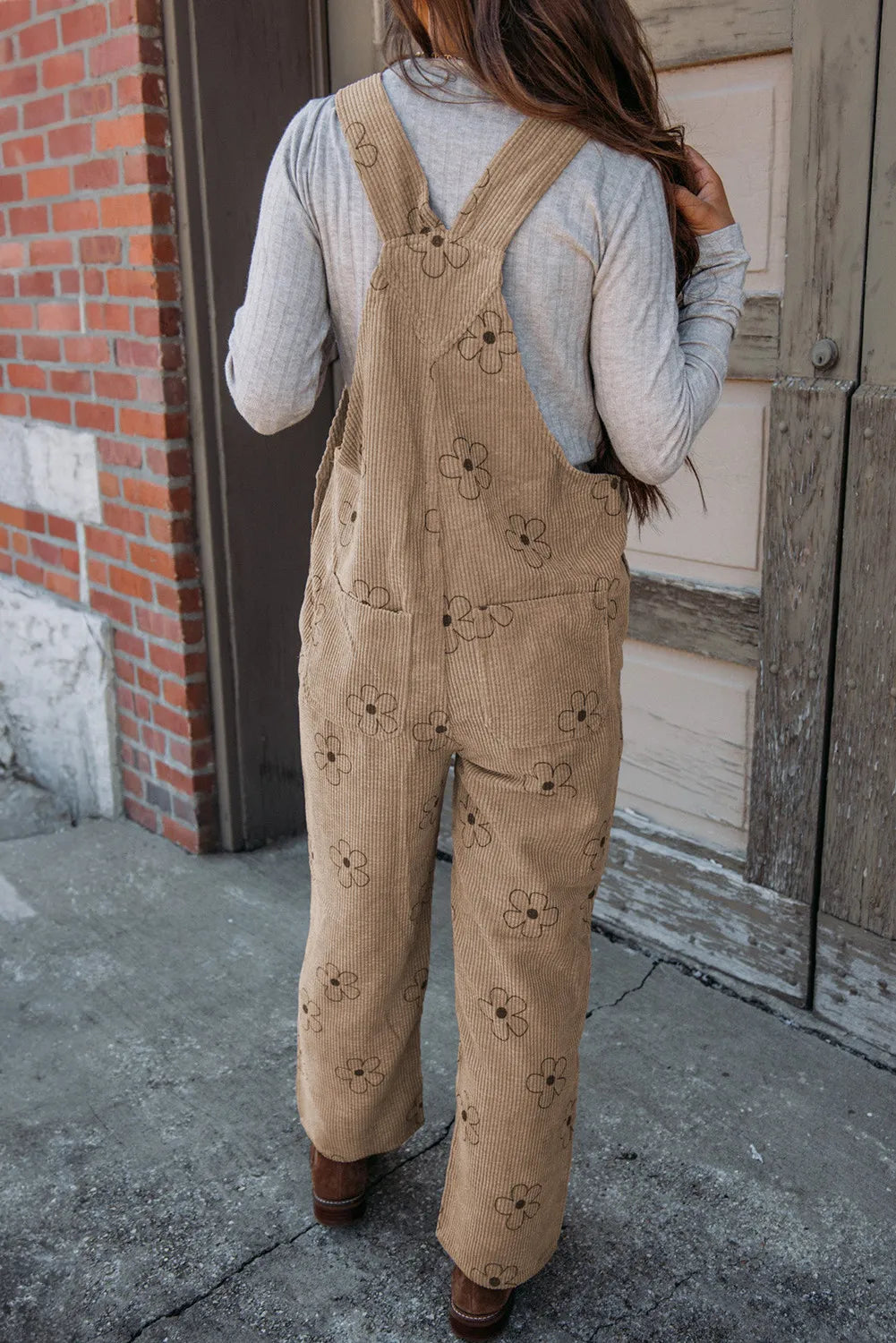 Corduroy Flower Overalls with Pockets