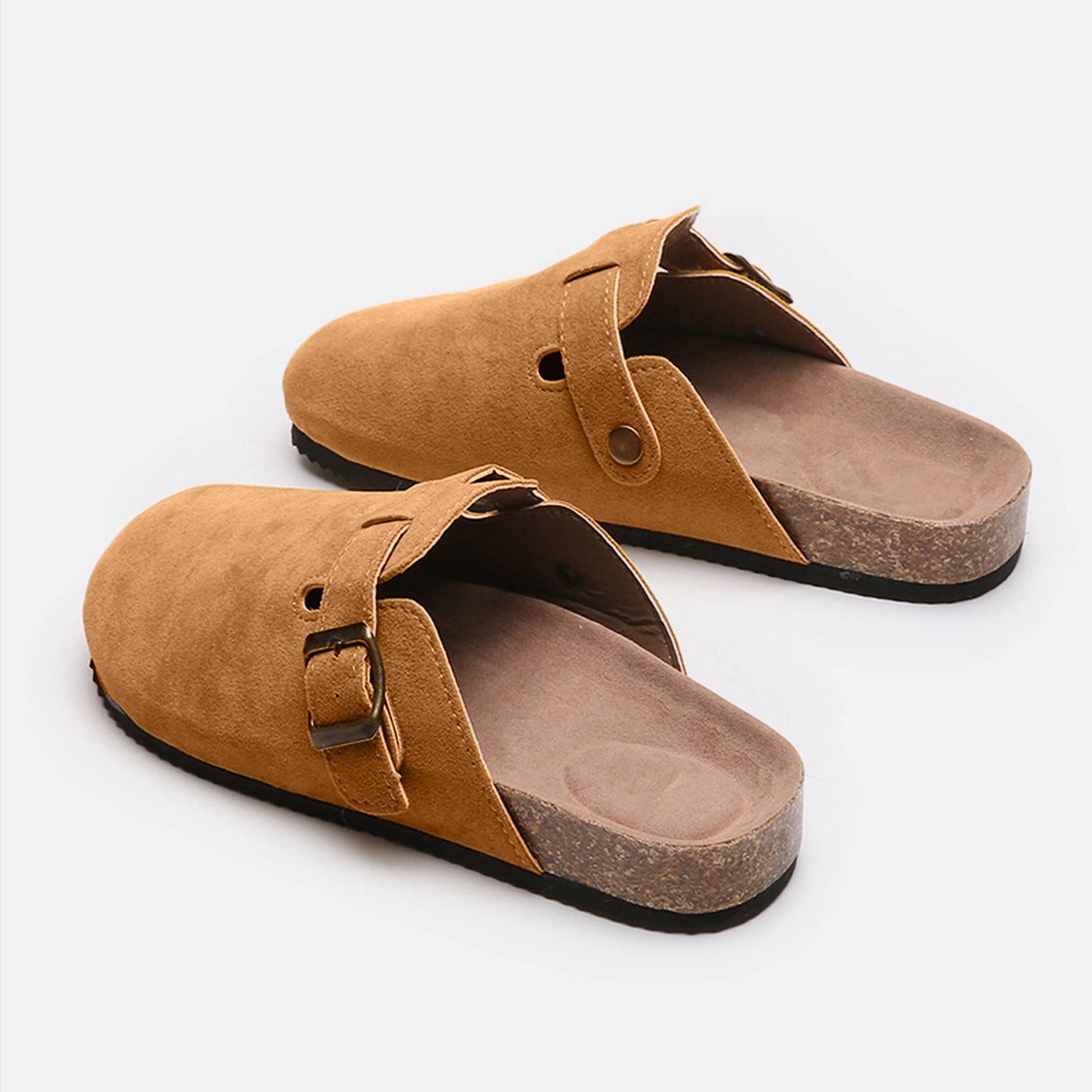 Suede Closed Toe Buckle Slides