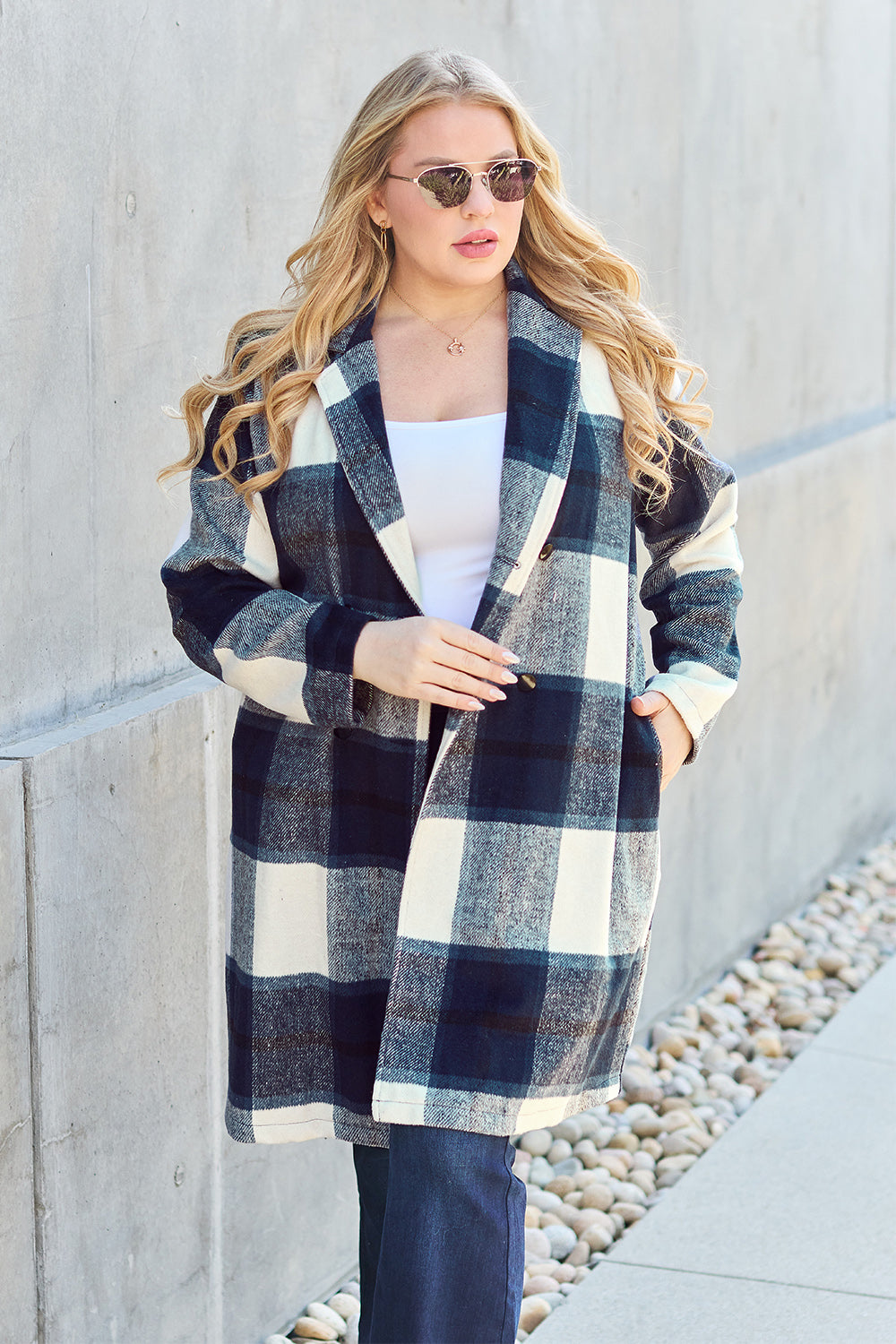 Fall-sational Plaid Button Up Lapel Collar Coat