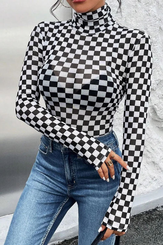 Checkmate Checkered Turtleneck Bodysuit