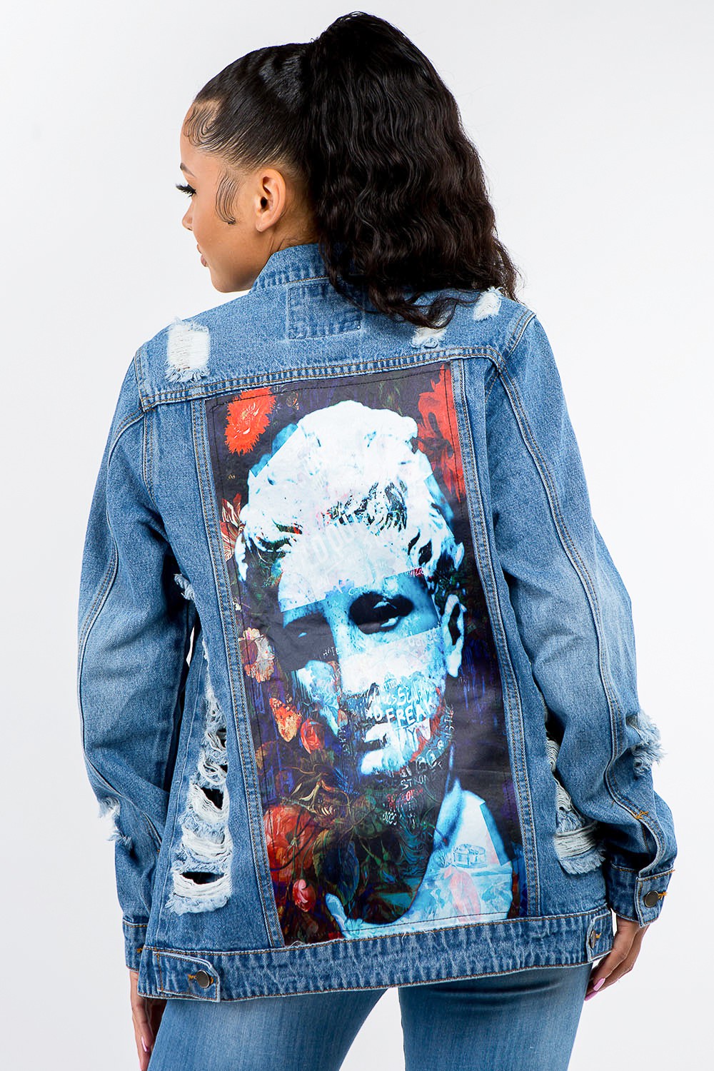 American Bazi Button Up Distressed Denim Jacket