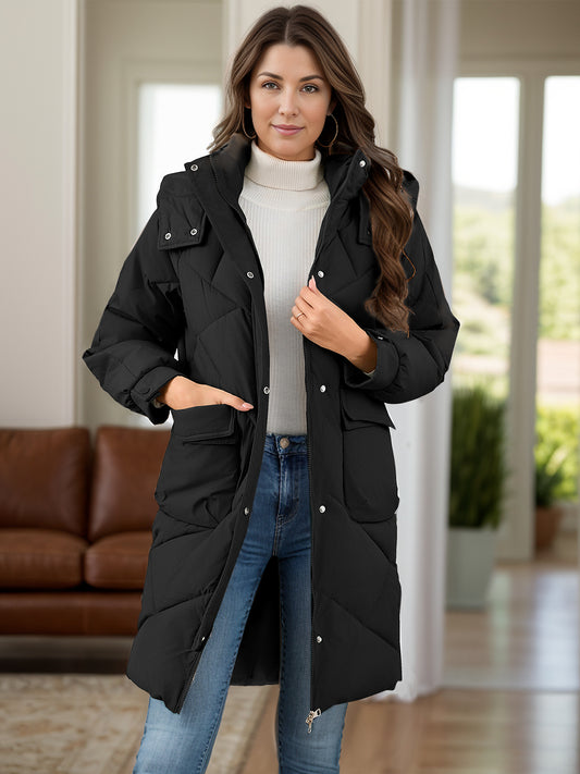 Long Line Hooded Winter Coat with Pockets