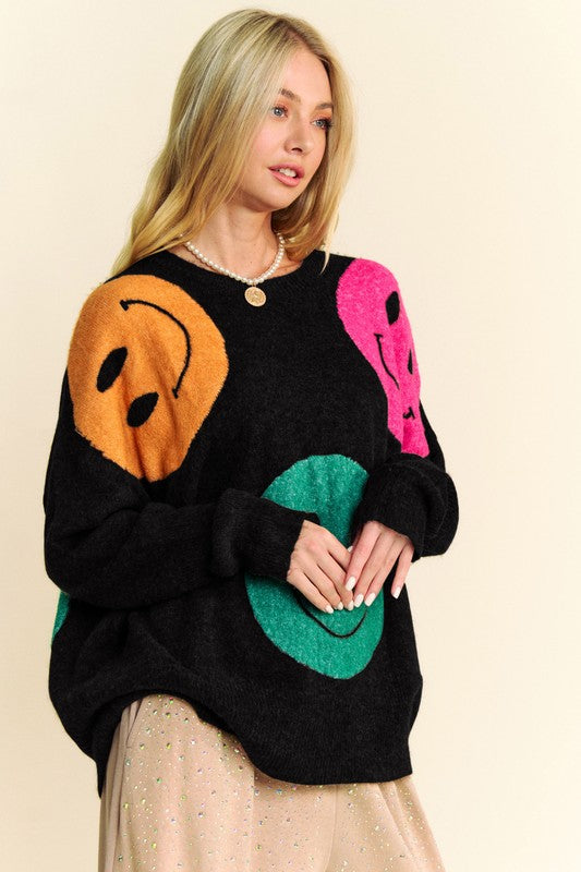 Black Davi & Dani Smile Oversize Sweater