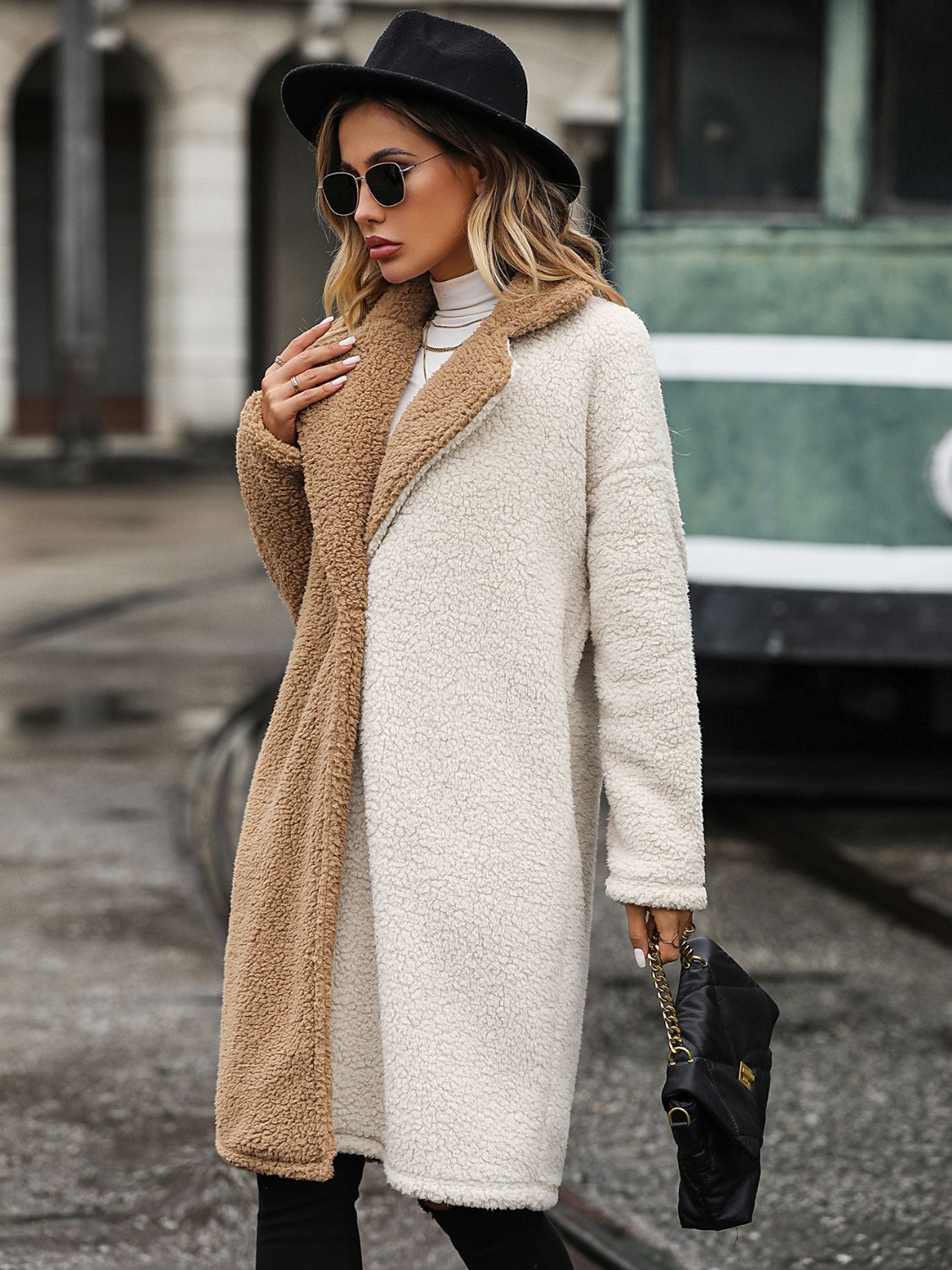 Two Shades of Color Sherpa Coat