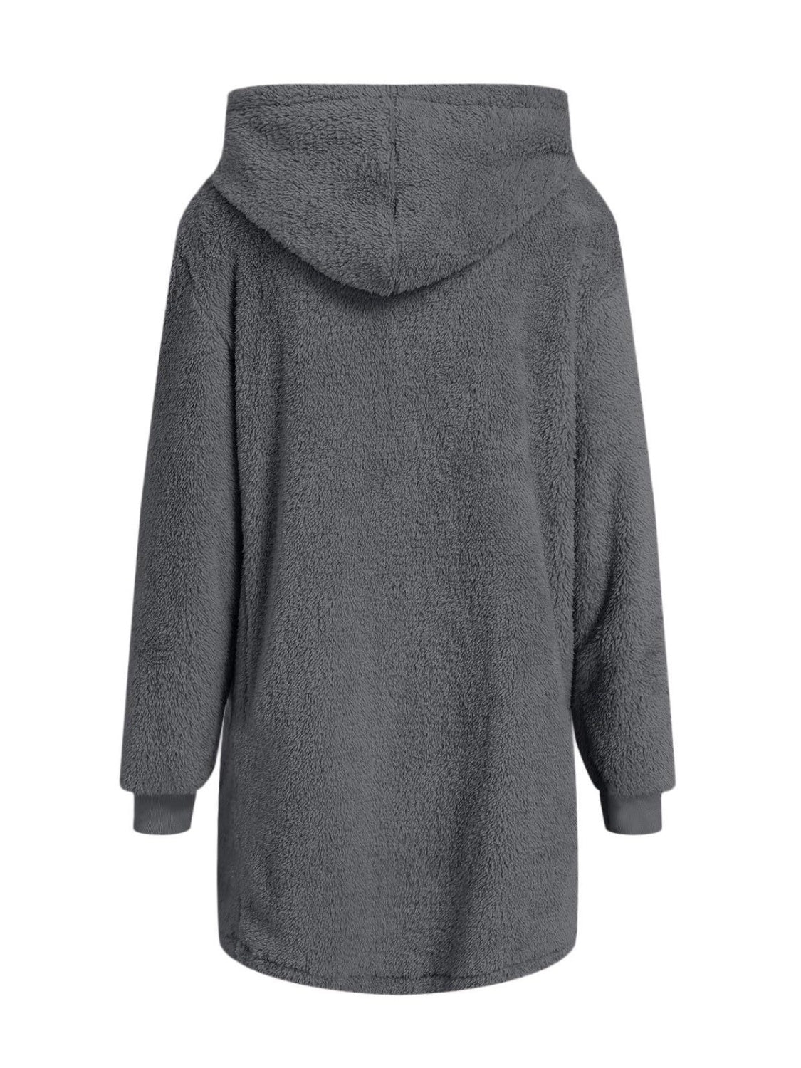 Fuzzy Pocketed Zip Up Hooded Jacket