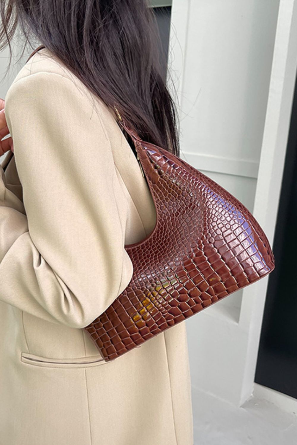 Leather Stone Texture Shoulder Bag