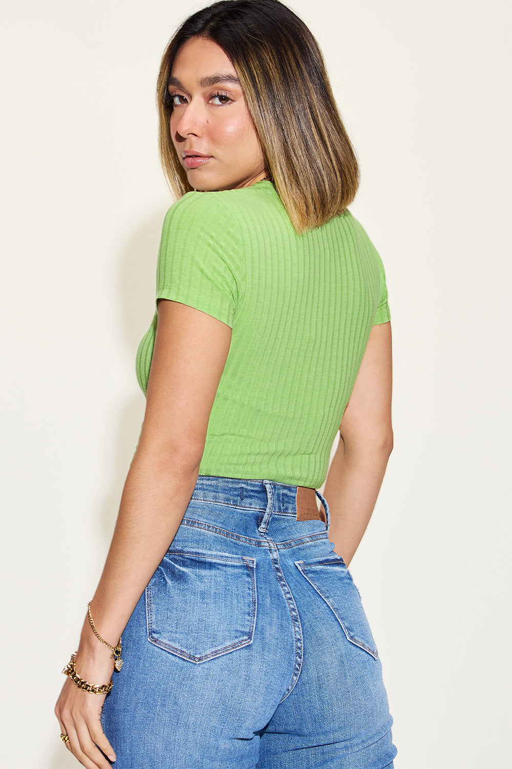 Cropped Ribbed Short Sleeve T-Shirt