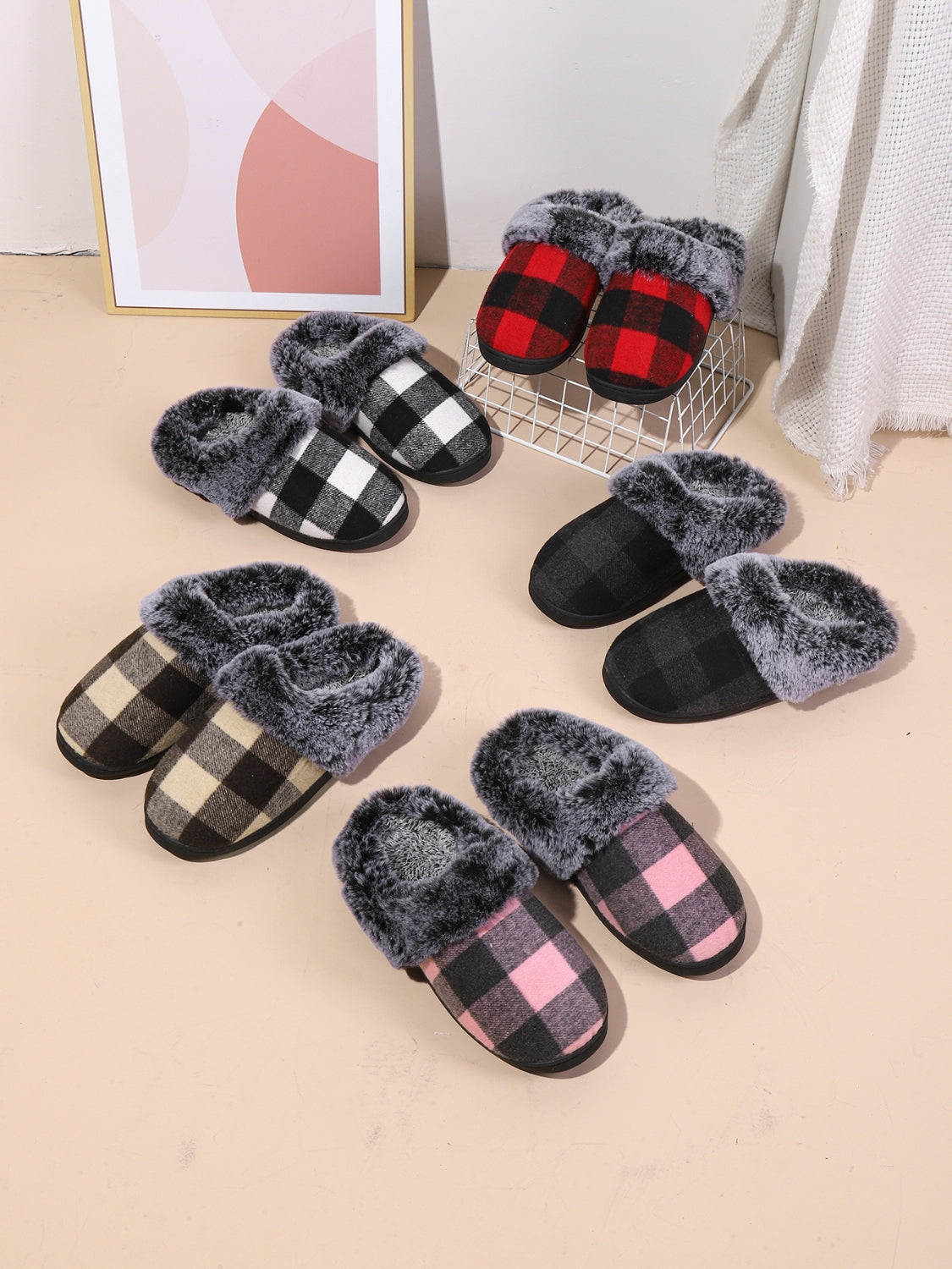 Plaid Furry Slippers