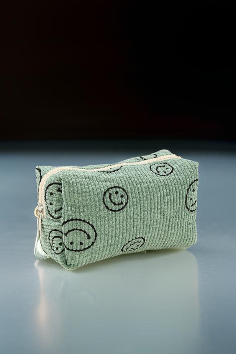 Smiley Face Corduroy Cosmetic Pouch