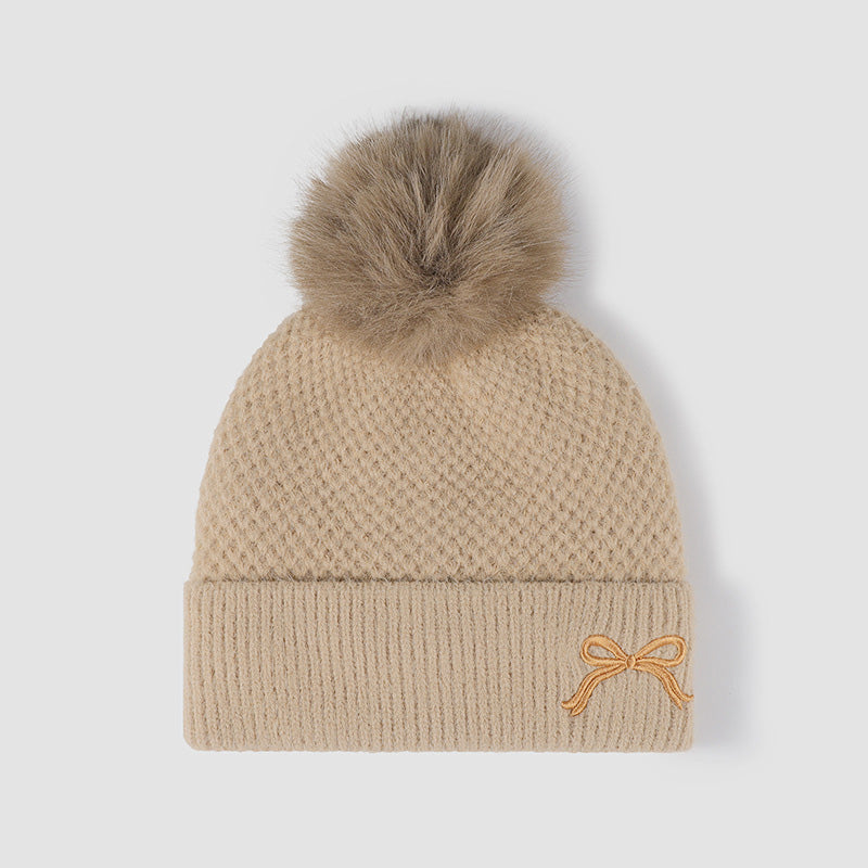 Bow Knit Hat with Pompom