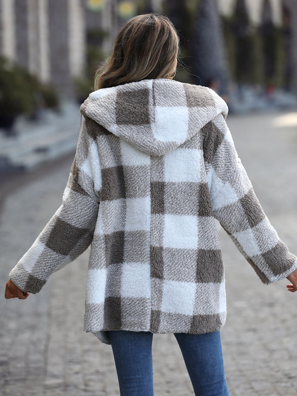 Charcoal Plaid Hooded Coat