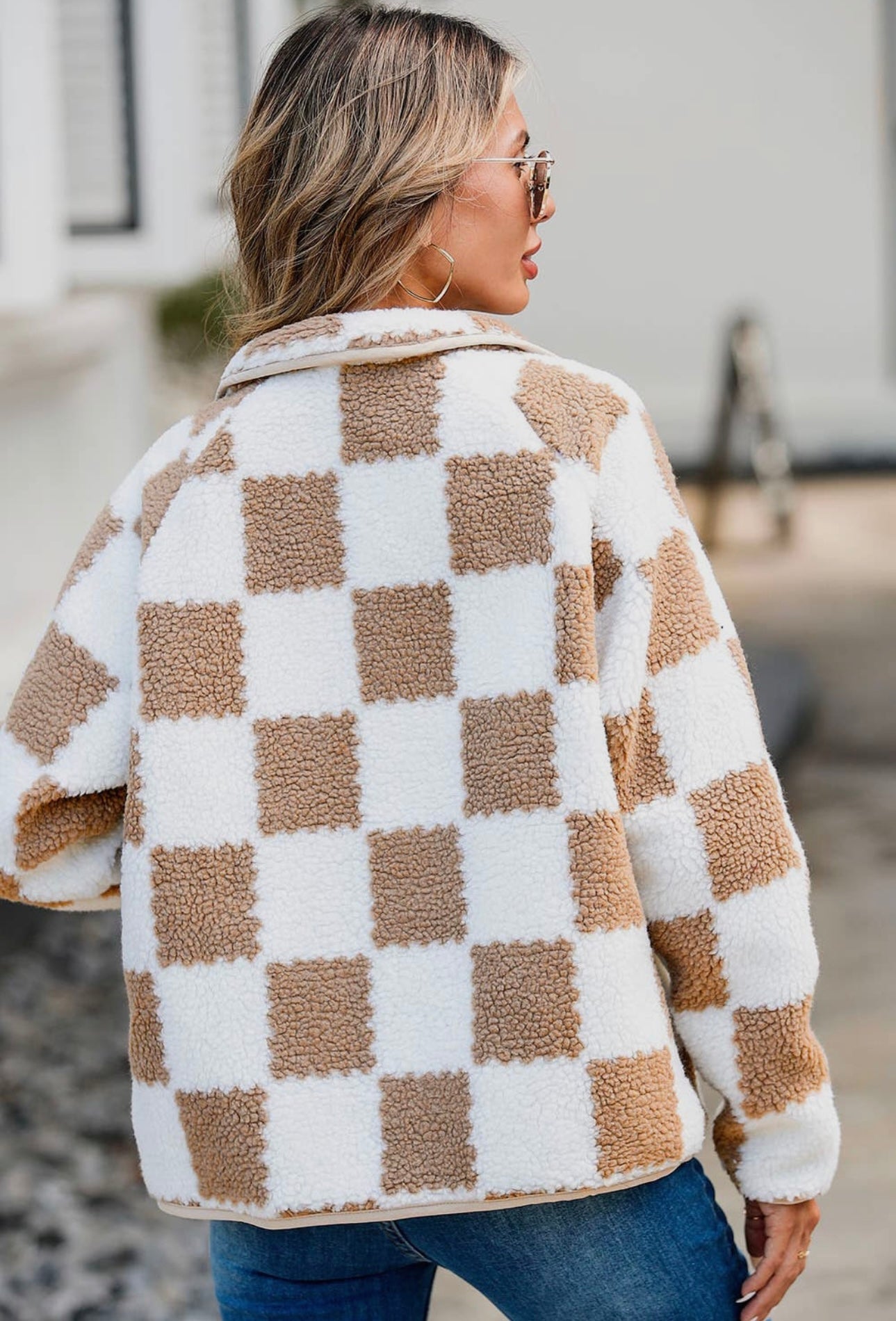 Checkered Snap Down Teddy Jacket