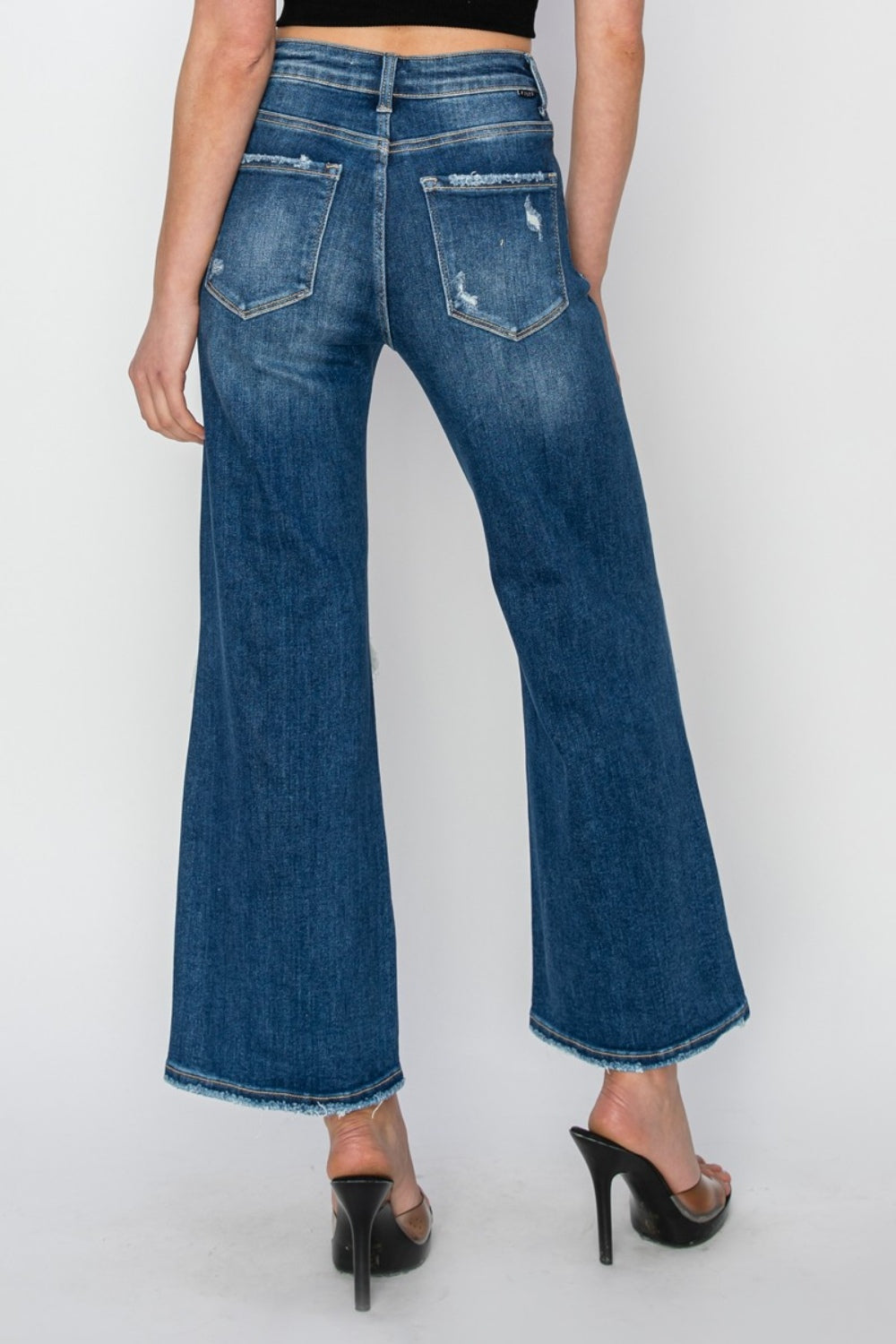 Risen High Rise Patch Wide Leg Crop Jeans