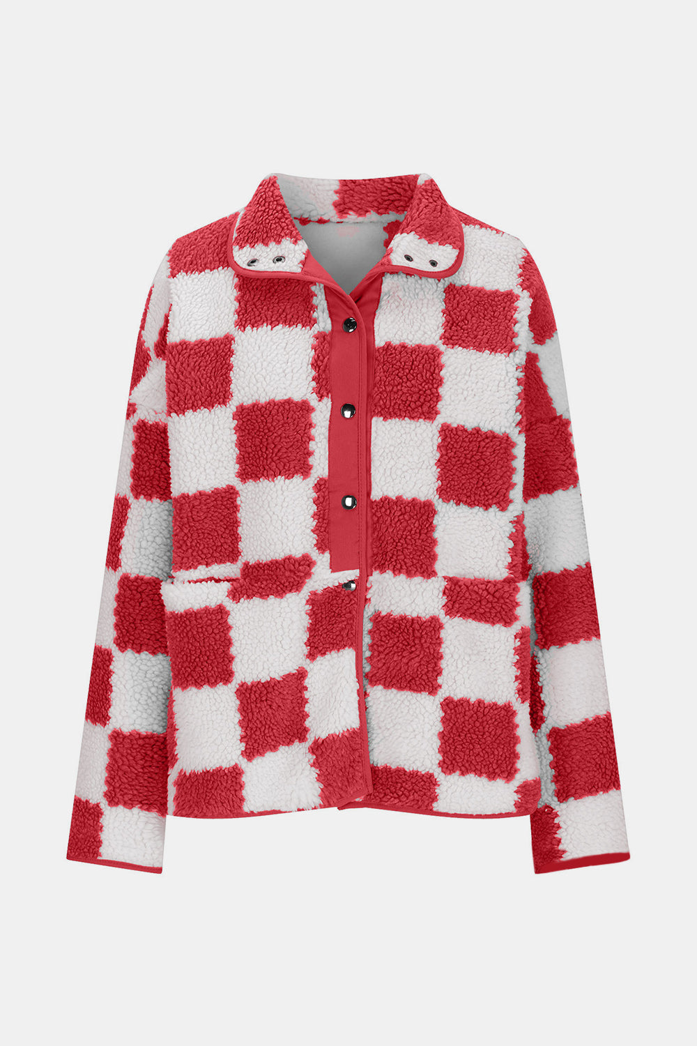 Checkered Snap Down Teddy Jacket