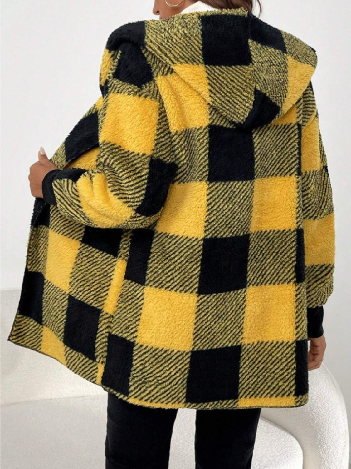 Happy Holidays Plaid Hooded Coat