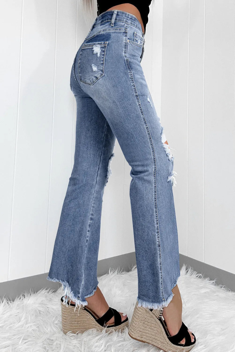 The Bees Knees Distressed Raw Hem Bootcut Jeans