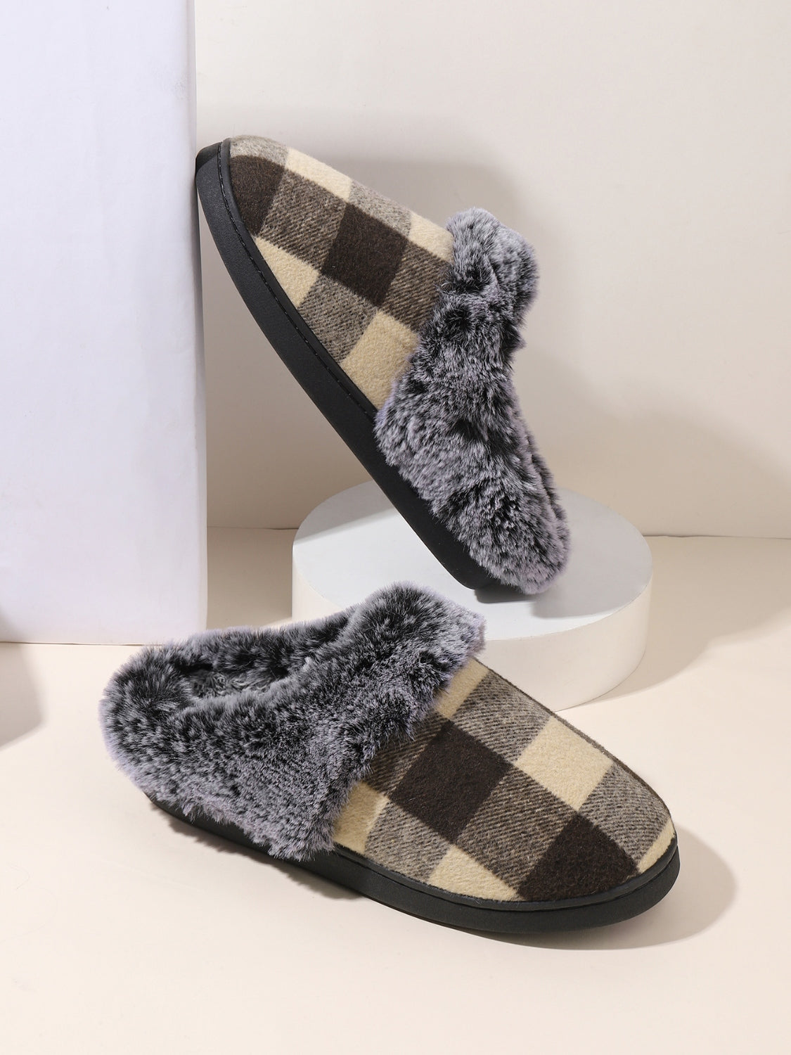 Plaid Furry Slippers