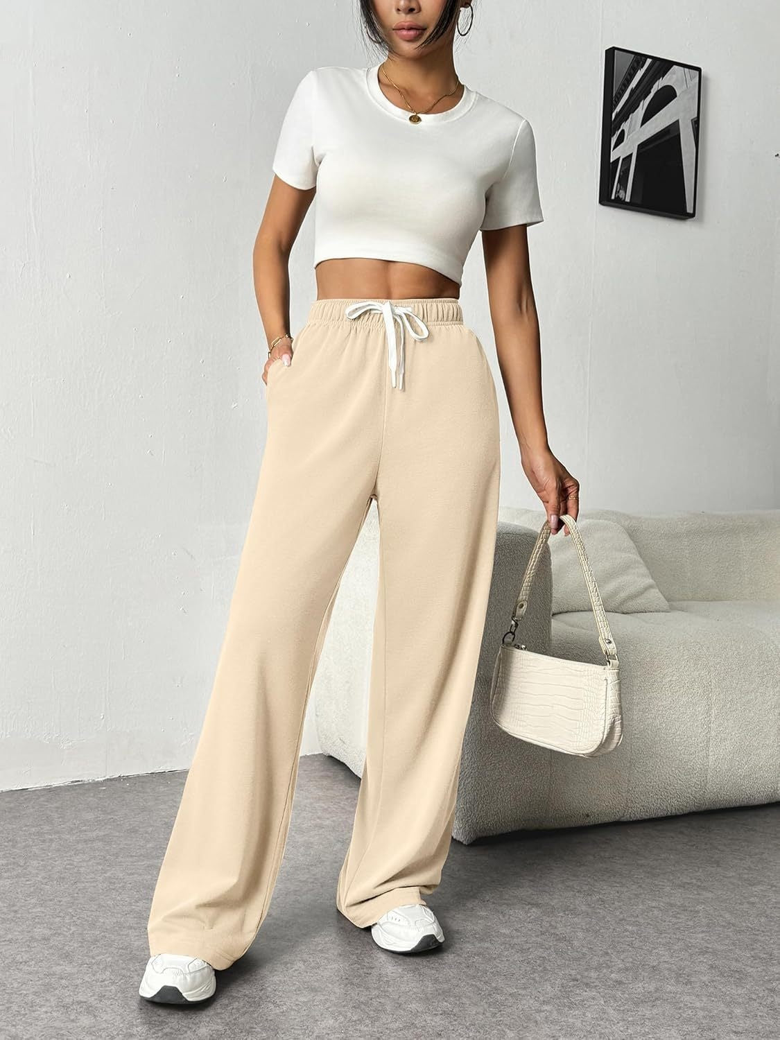 Casual Drawstring Wide Leg Pants with Pockets