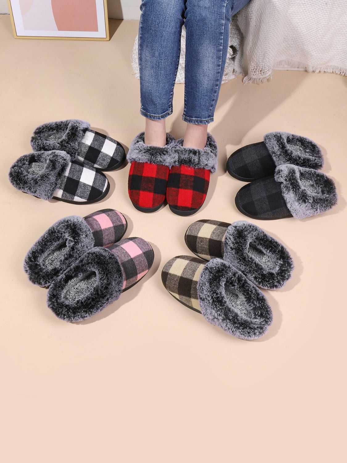 Plaid Furry Slippers