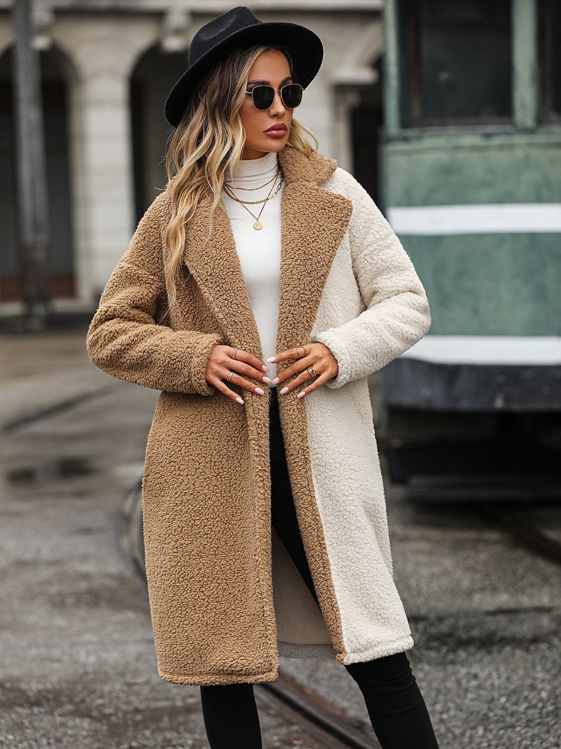 Two Shades of Color Sherpa Coat