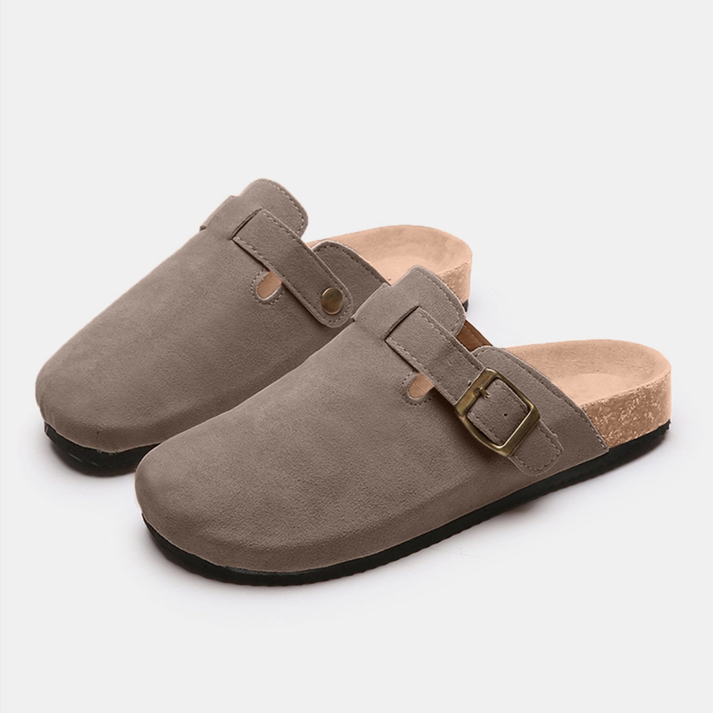 Suede Closed Toe Buckle Slides