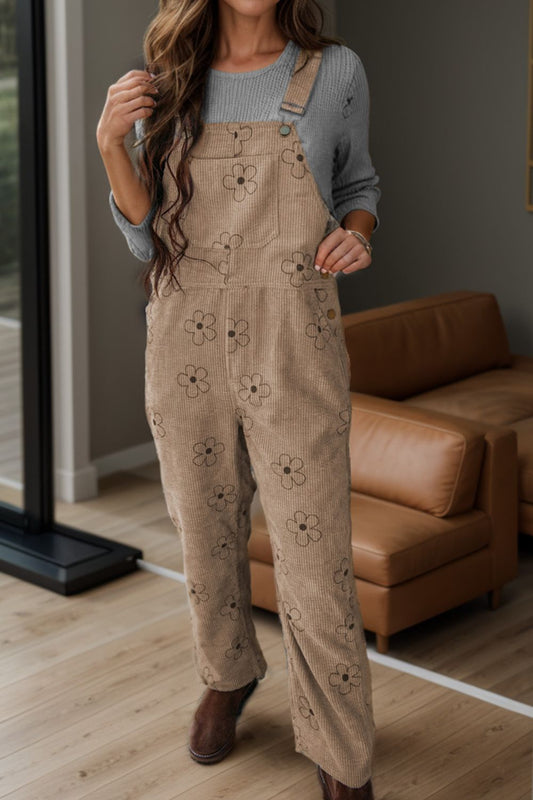 Corduroy Flower Overalls with Pockets