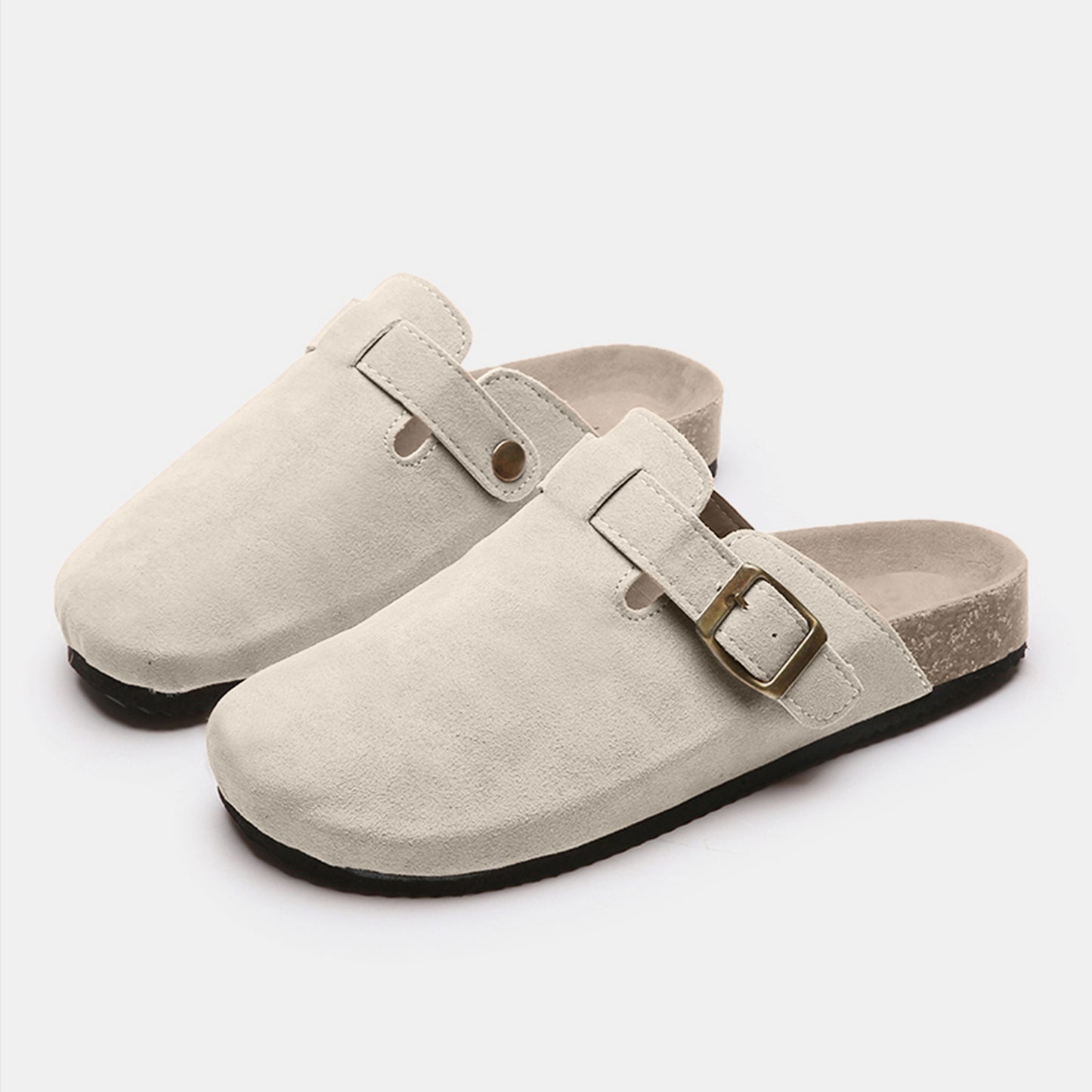 Suede Closed Toe Buckle Slides