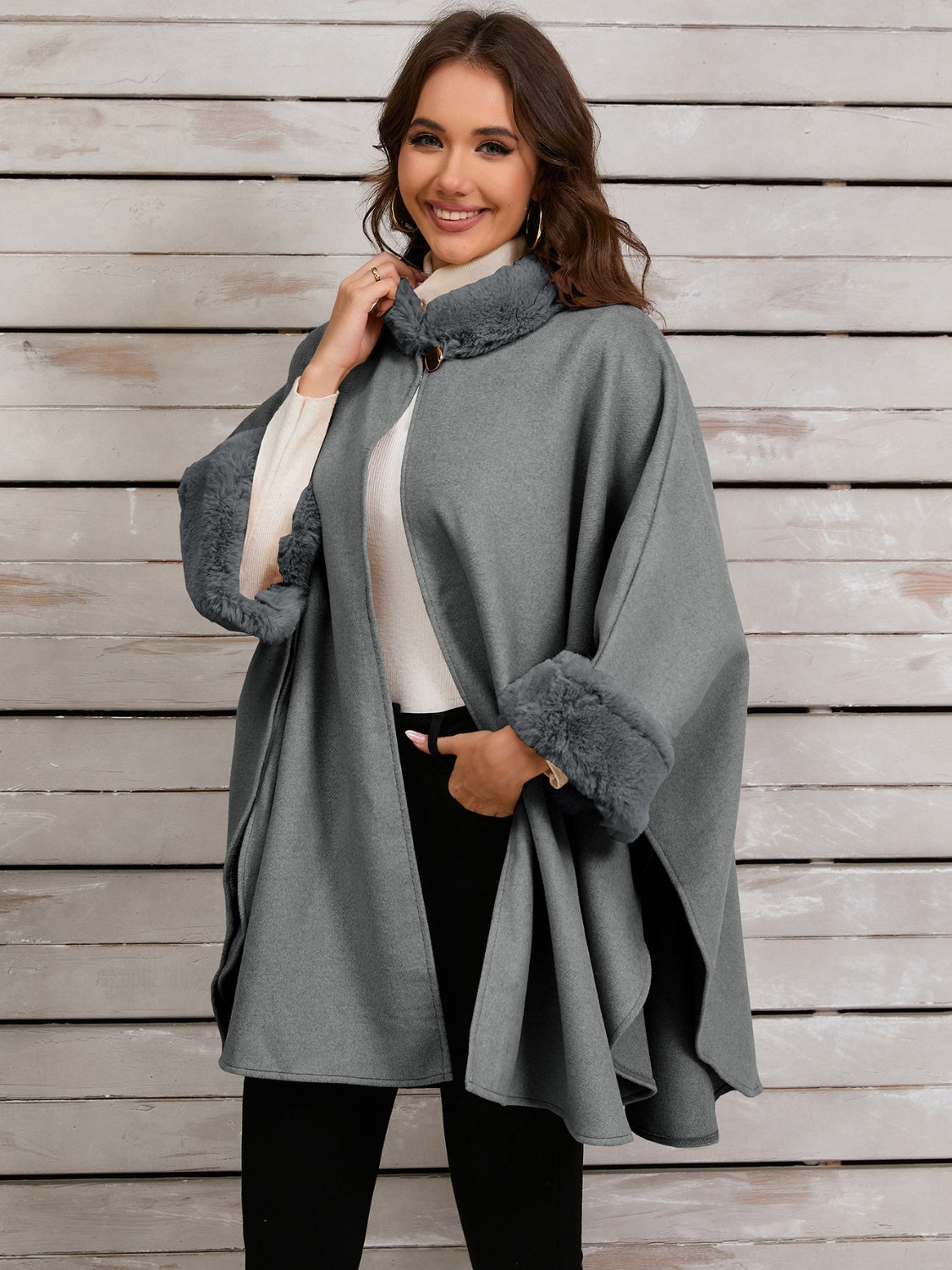 Fuzzy Trim Poncho