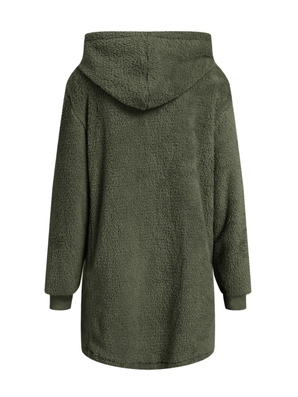 Fuzzy Pocketed Zip Up Hooded Jacket