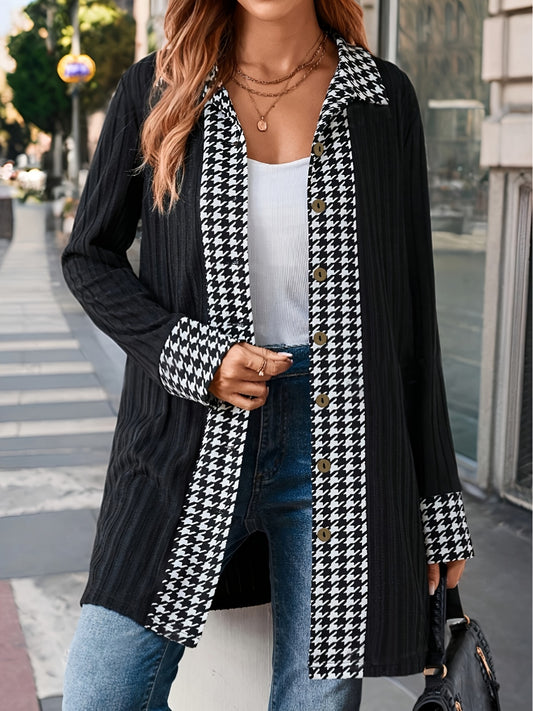 Houndstooth Button Up Cardigan