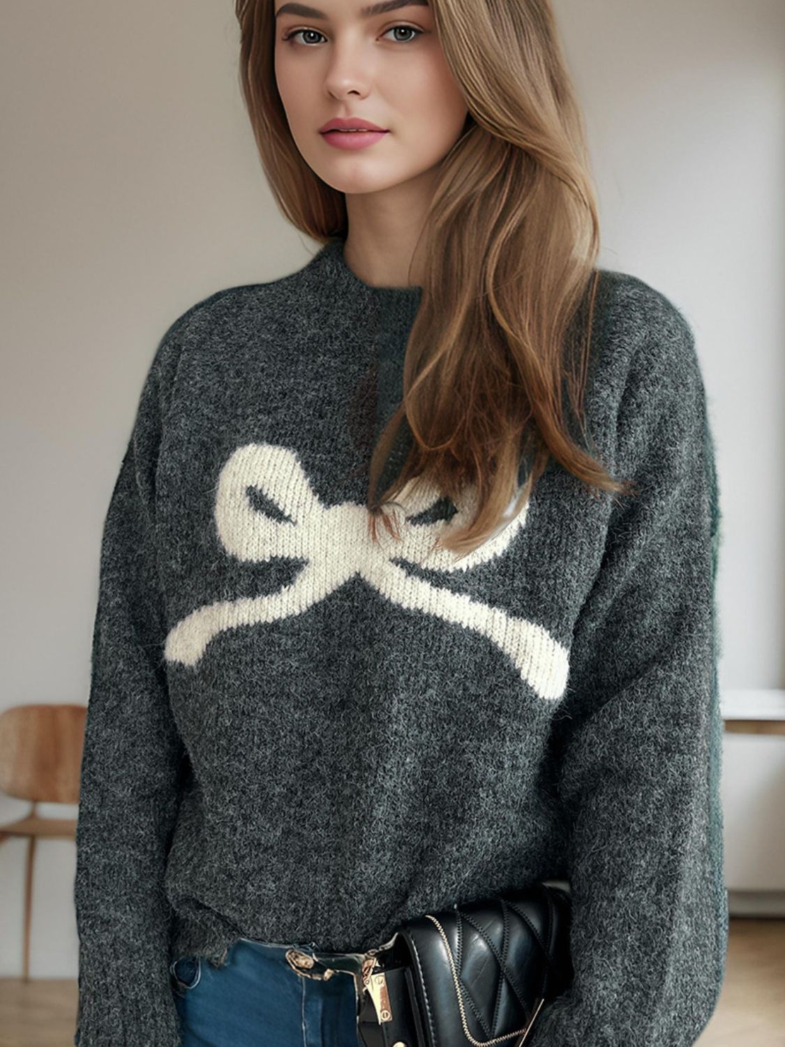 Cutesy Bow Long Sleeve Sweater