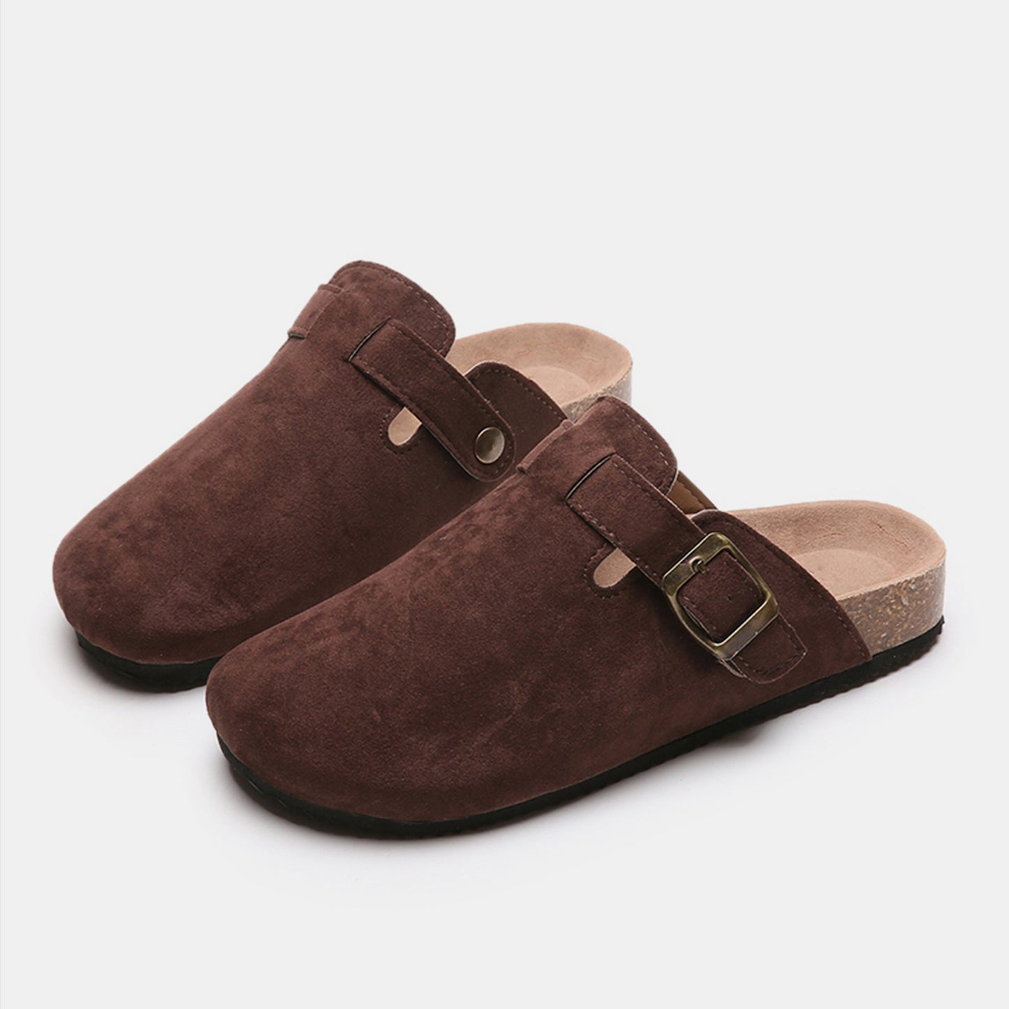 Suede Closed Toe Buckle Slides