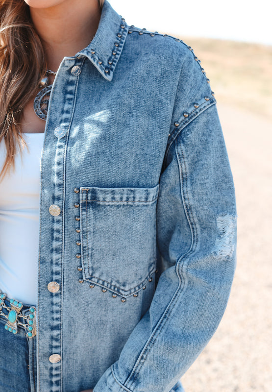 Studded Acid Wash Denim Jacket