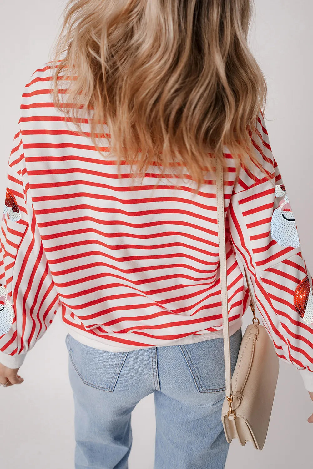 Candy Cane Striped Sequin Santa Long Sleeve Sweatshirt