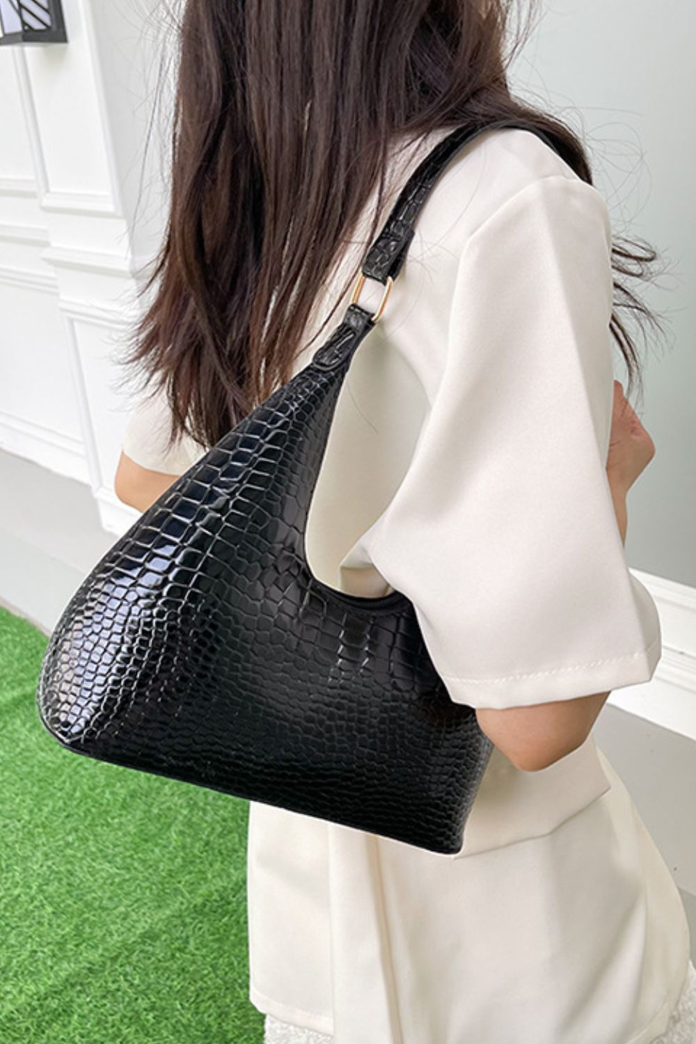 Leather Stone Texture Shoulder Bag