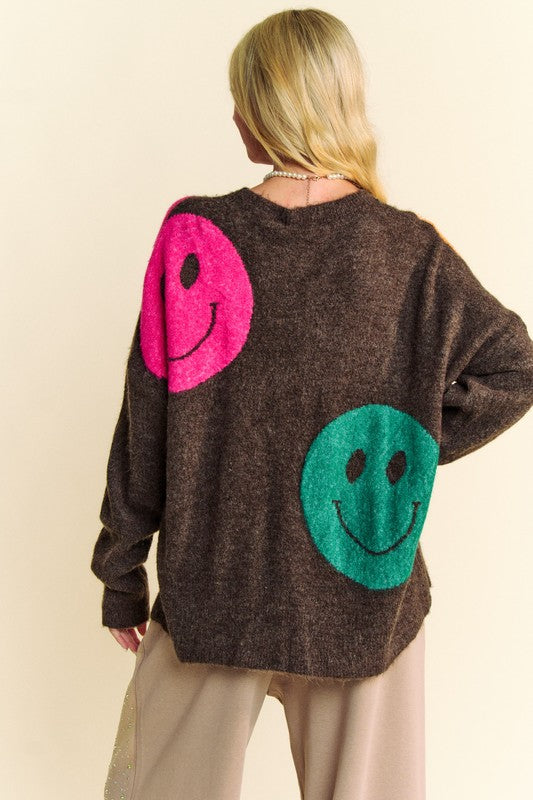 Dark Brown Davi & Dani Smile Oversize Sweater