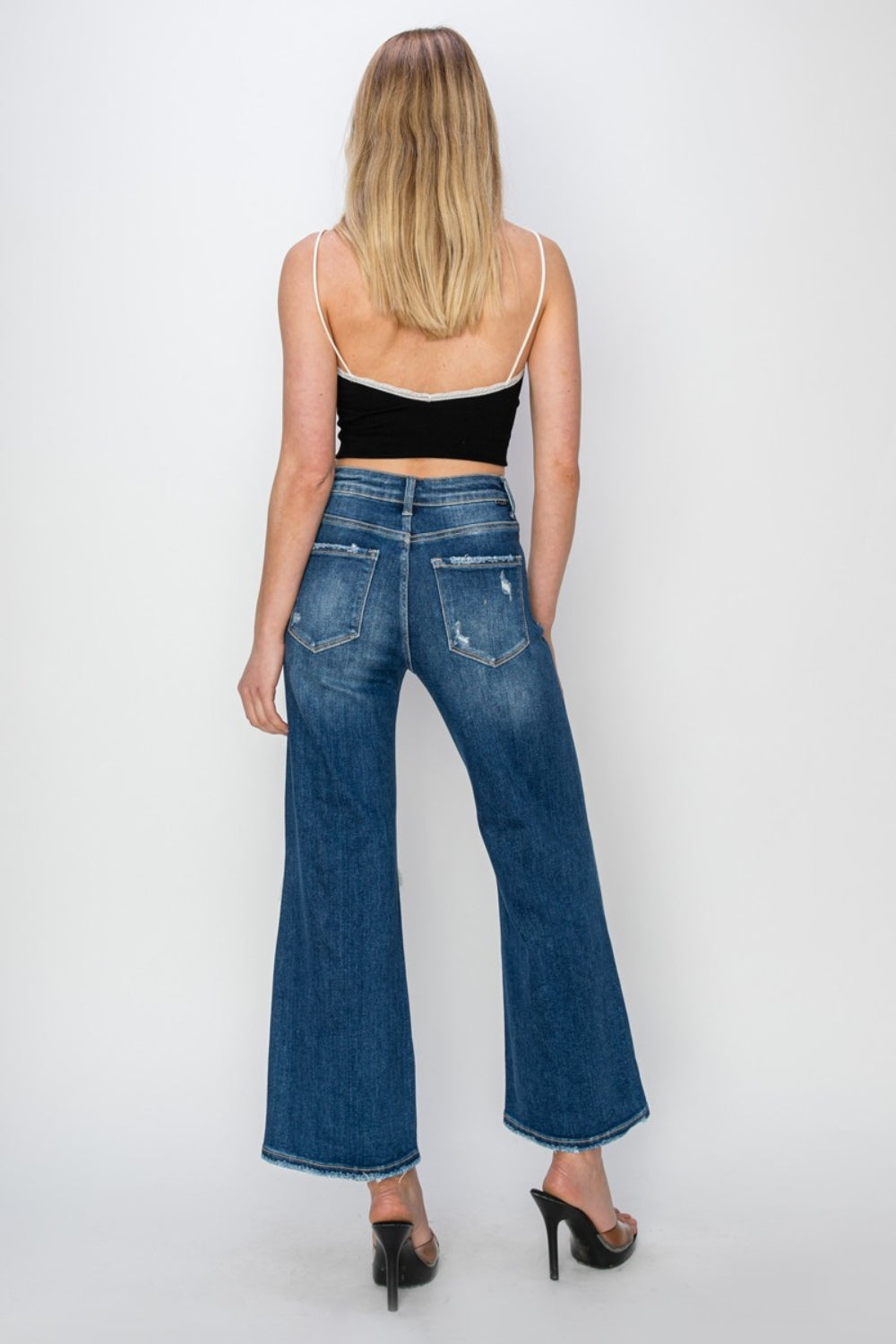 Risen High Rise Patch Wide Leg Crop Jeans