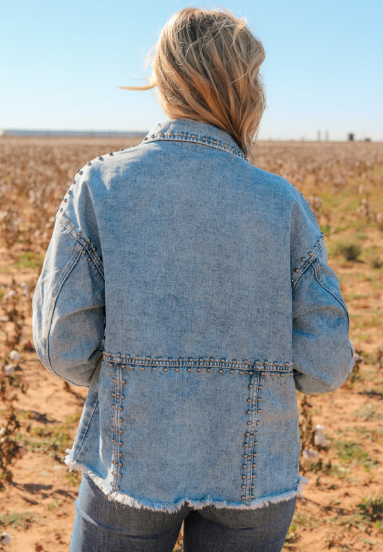 Studded Acid Wash Denim Jacket