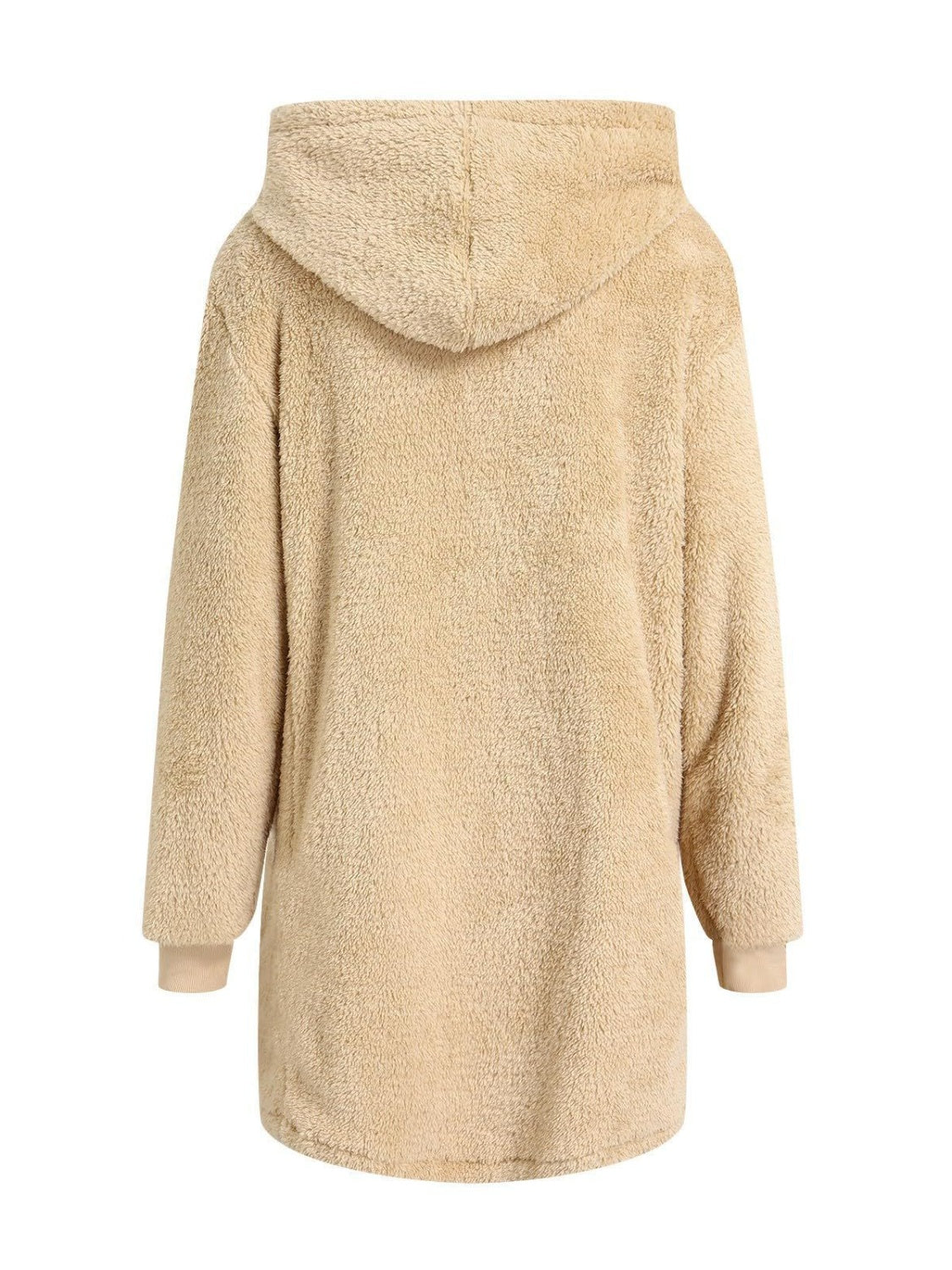 Fuzzy Pocketed Zip Up Hooded Jacket