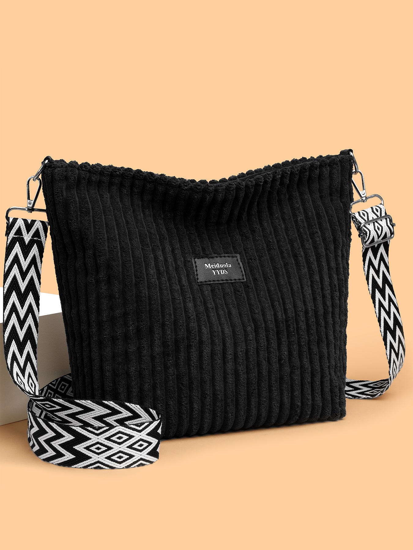 Corduroy Crossbody Bag with Removable Strap