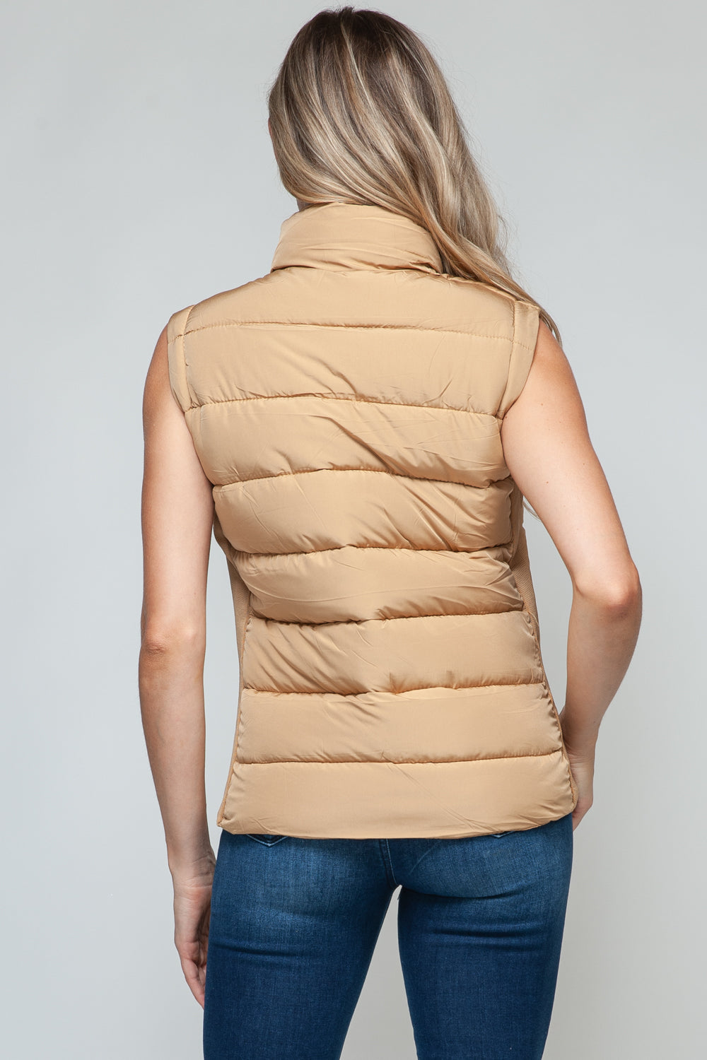 Tan Zip Up Turtleneck Vest with Pockets