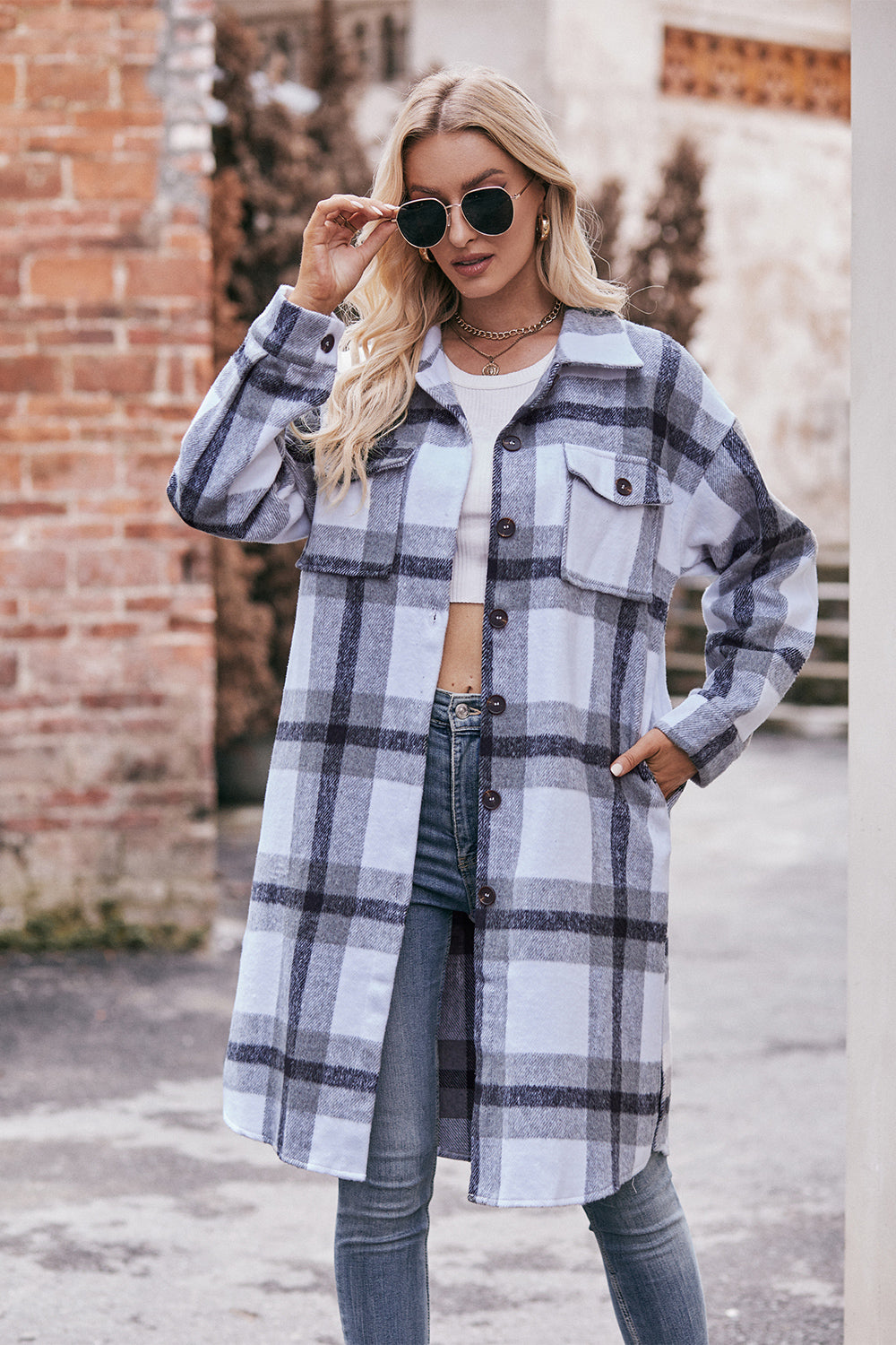 Plaid Longline Jacket