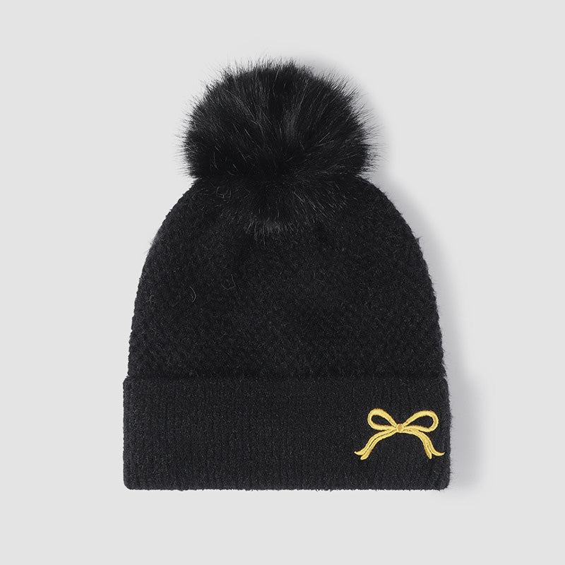 Bow Knit Hat with Pompom