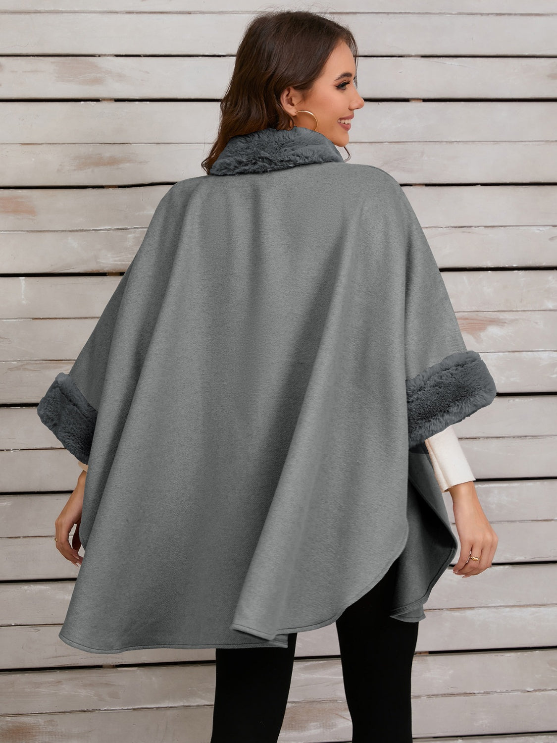 Fuzzy Trim Poncho